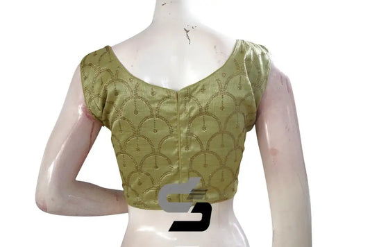 Pale Olive Green Color Semi silk Stone Work Party Wear Readymade Blouse - D3blouses