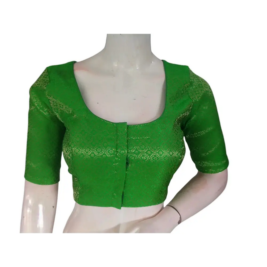 Parrot Green Paradise: Brocade Silk Readymade Saree Blouse - D3blouses