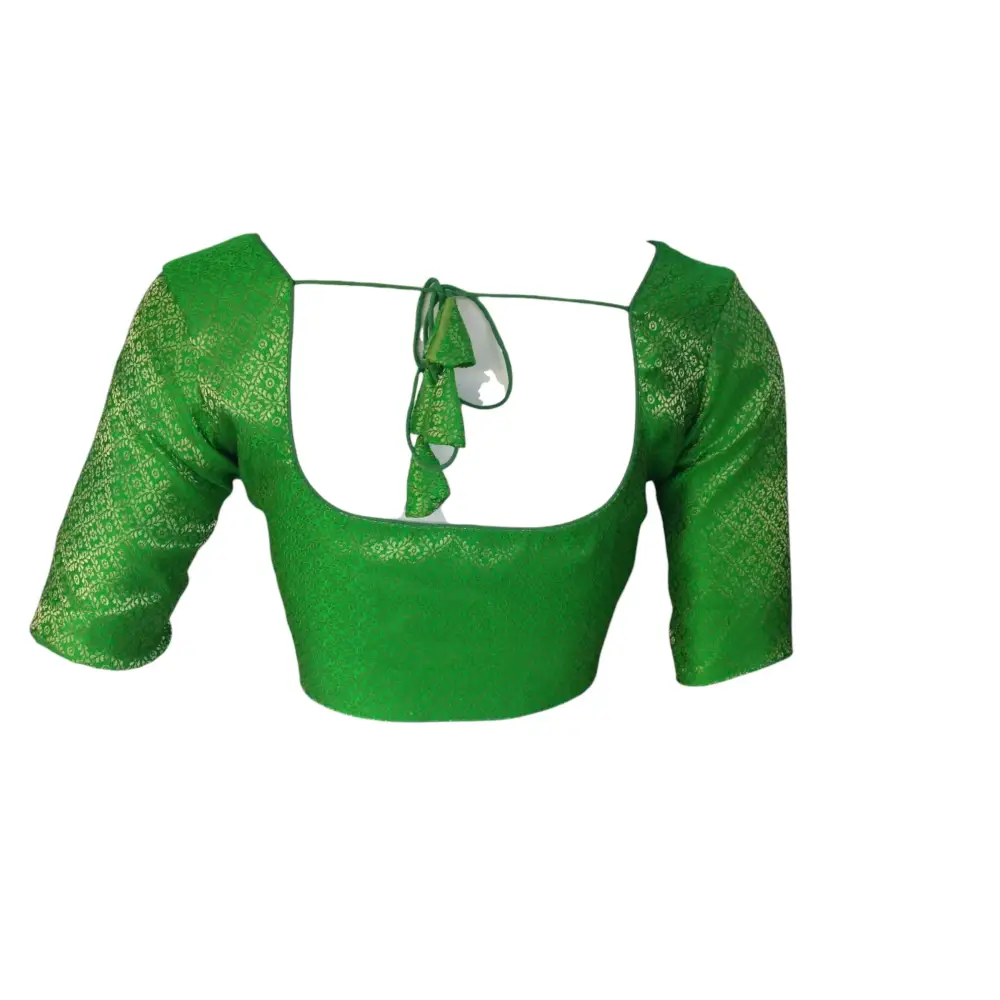 Parrot Green Paradise: Brocade Silk Readymade Saree Blouse - D3blouses