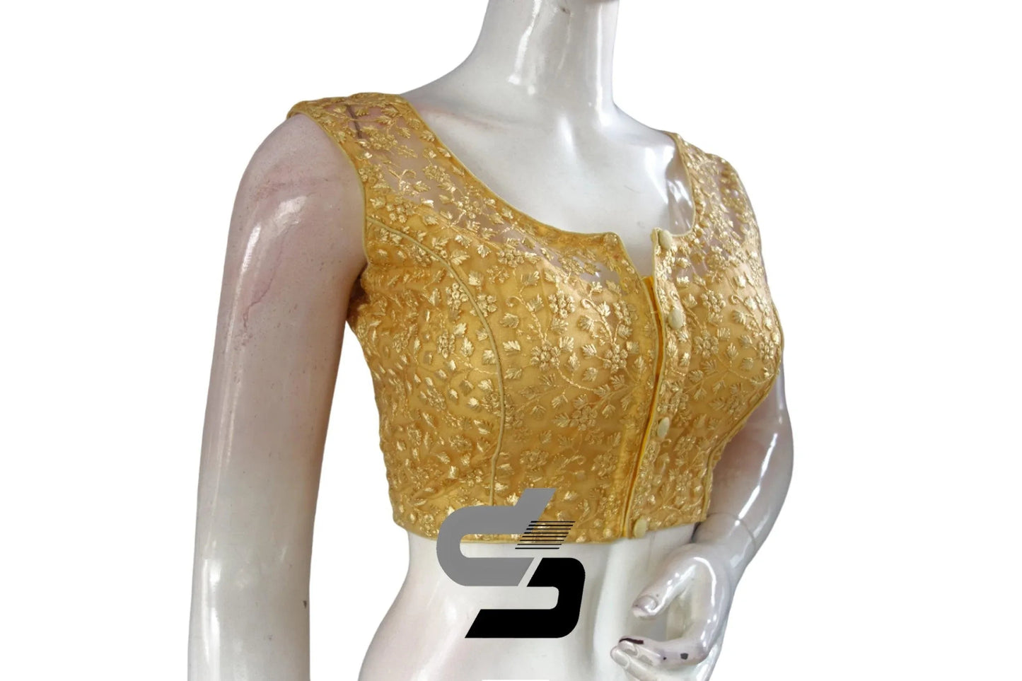 Pastal Yellow Color Netted Embroidery Designer Readymade Blouse - D3blouses