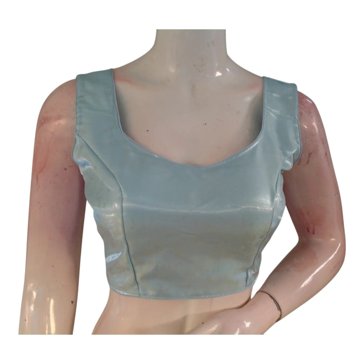 Pastel Blue Color Satin Ready made Saree Blouse: Perfect for Day Events - D3blouses