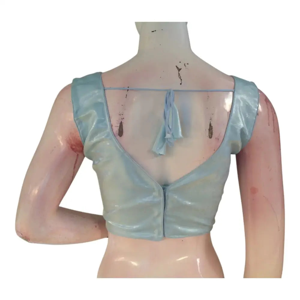 Pastel Blue Color Satin Ready made Saree Blouse: Perfect for Day Events - D3blouses