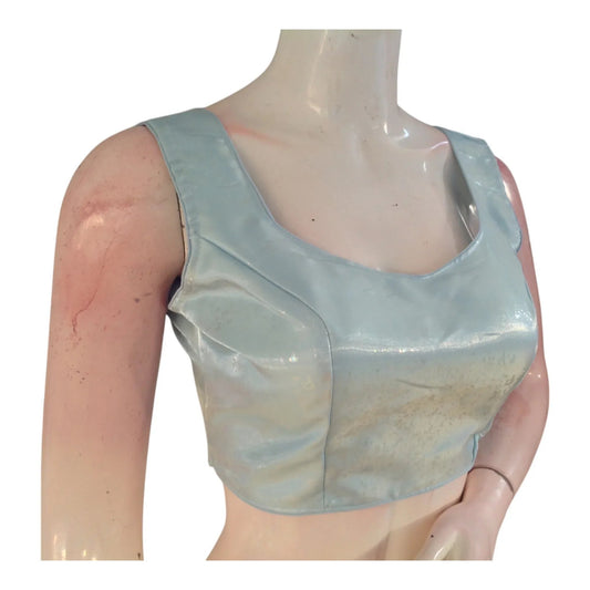 Pastel Blue Color Satin Ready made Saree Blouse: Perfect for Day Events - D3blouses