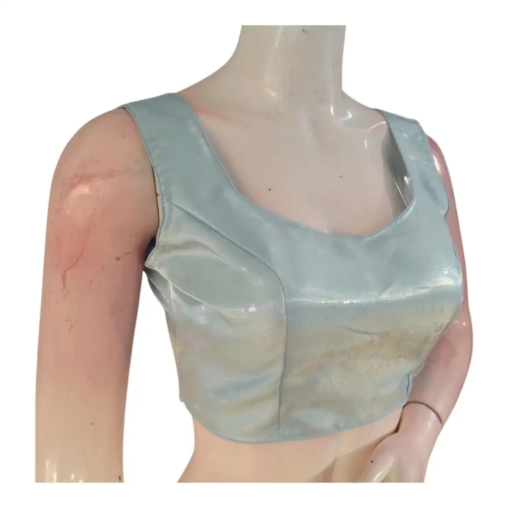 Pastel Blue Color Satin Ready made Saree Blouse: Perfect for Day Events - D3blouses