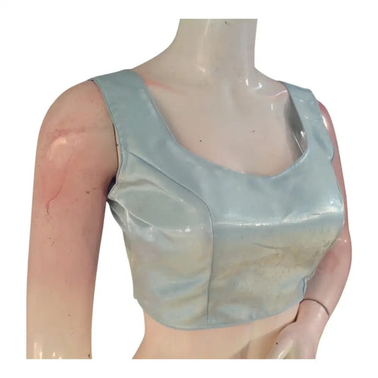 Pastel Blue Color Satin Ready made Saree Blouse: Perfect for Day Events - D3blouses