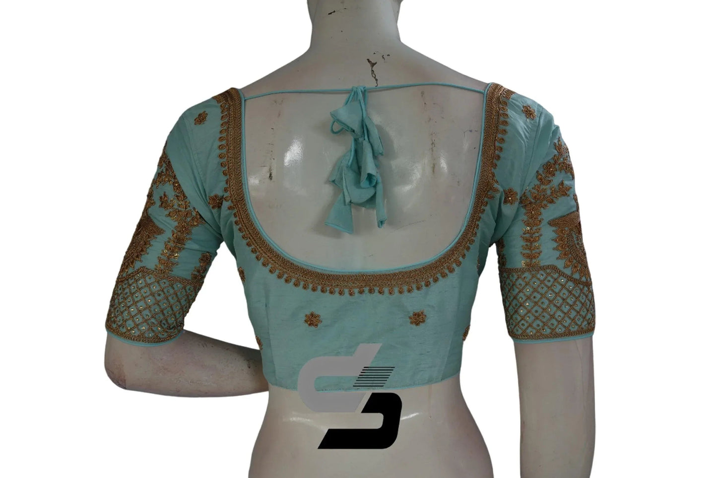 Pastel Blue Color Semi Silk Designer Embroidery Readymade Saree Blouse - D3blouses