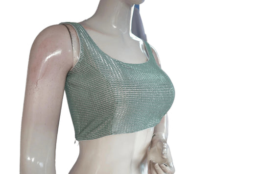 Pastel Green And Silver Mixed color Designer Readymade Saree Blouse - D3blouses