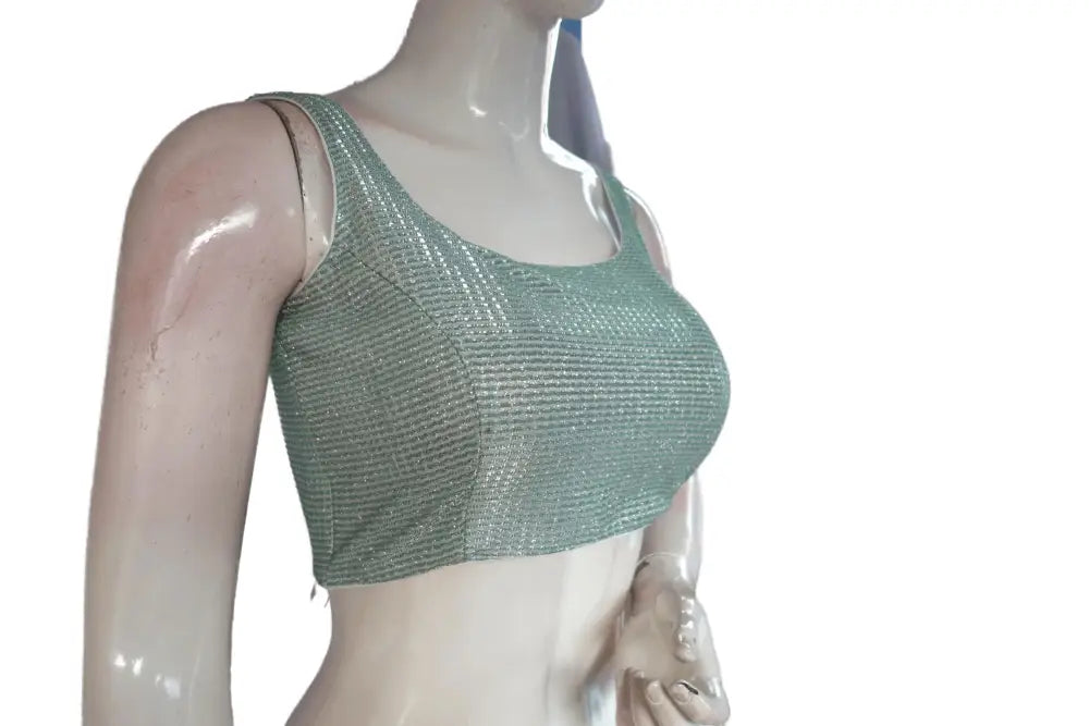 Pastel Green And Silver Mixed color Designer Readymade Saree Blouse - D3blouses