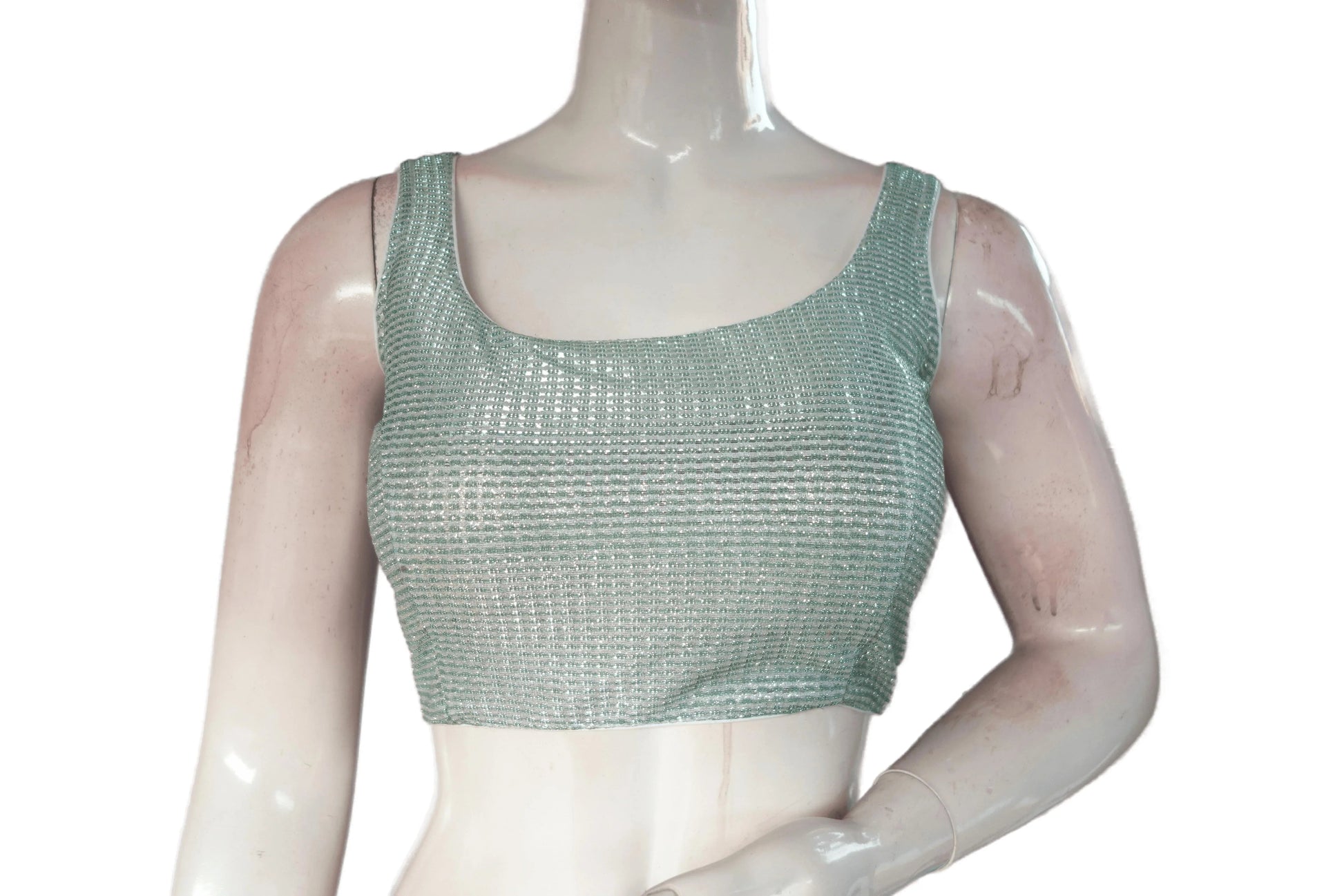 Pastel Green And Silver Mixed color Designer Readymade Saree Blouse - D3blouses