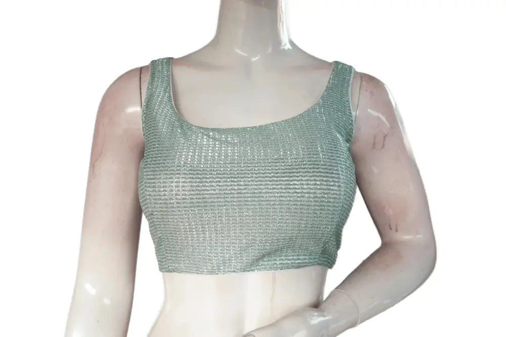 Pastel Green And Silver Mixed color Designer Readymade Saree Blouse - D3blouses