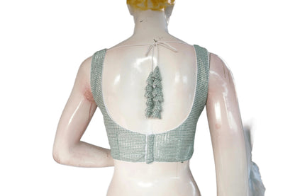 Pastel Green And Silver Mixed color Designer Readymade Saree Blouse - D3blouses