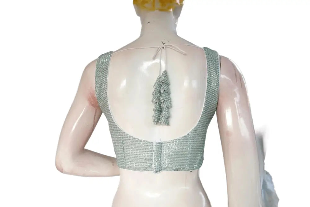 Pastel Green And Silver Mixed color Designer Readymade Saree Blouse - D3blouses