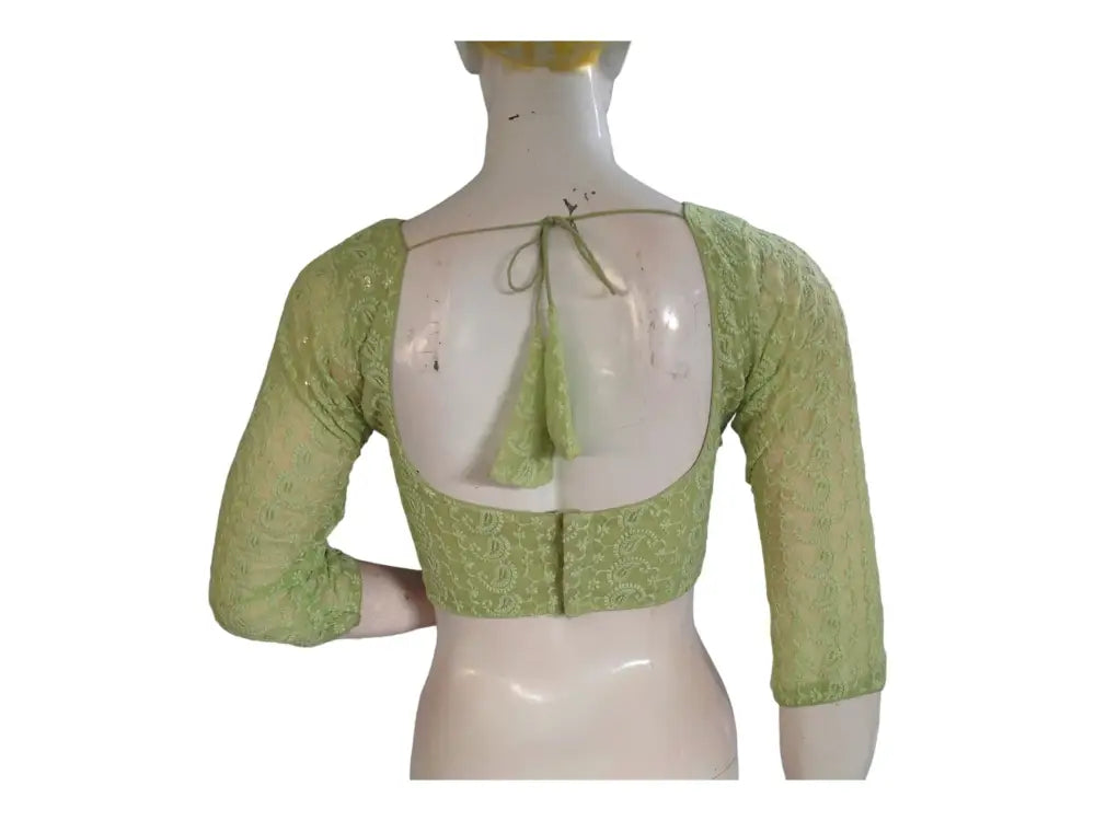 Pastel Green Color Chikankari Embroided Readymade Saree Blouse - D3blouses