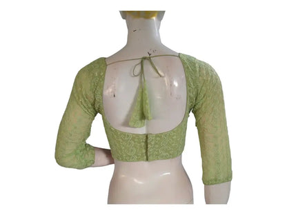 Pastel Green Color Chikankari Embroided Readymade Saree Blouse - D3blouses