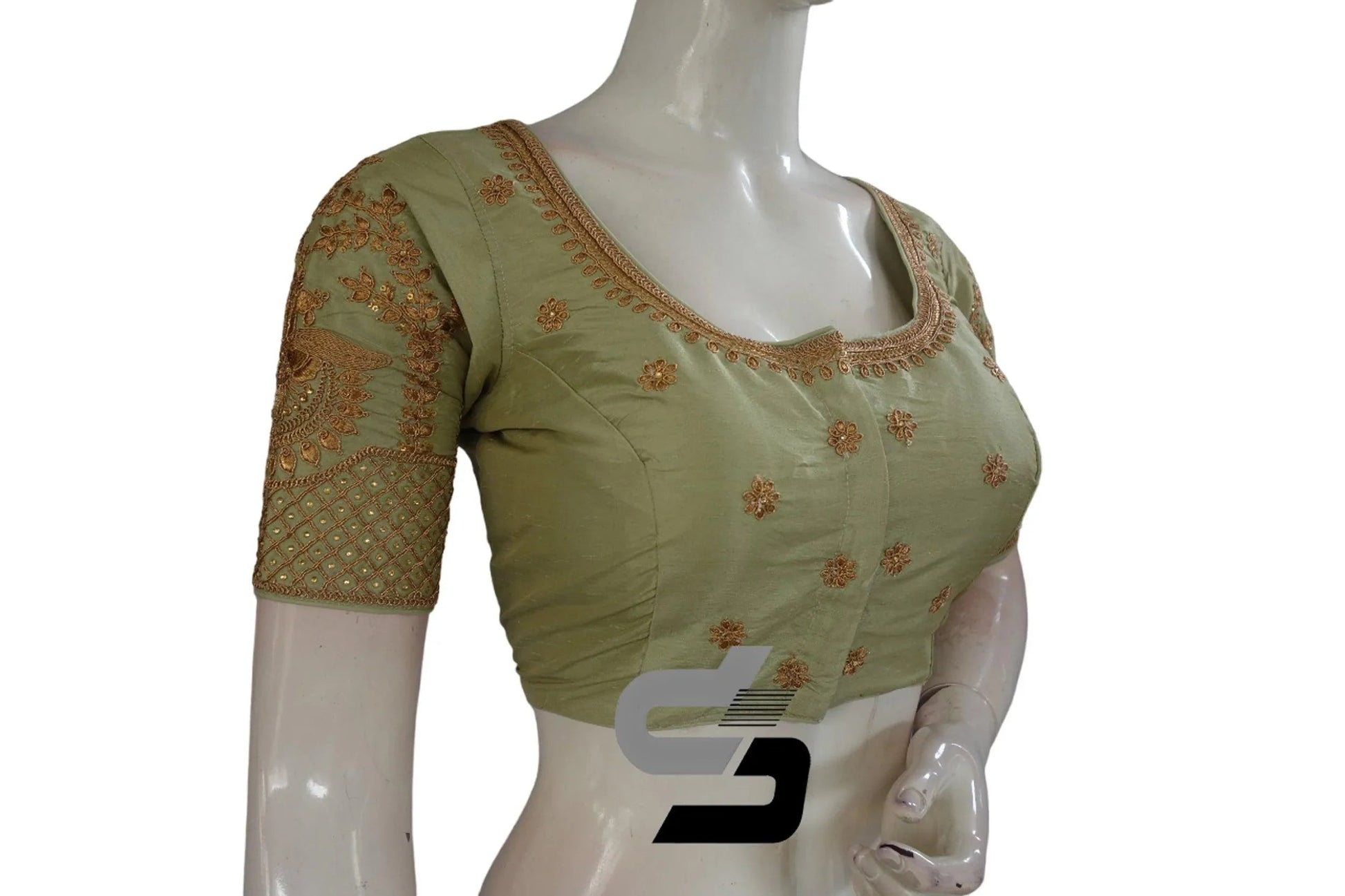 Pastel Green Color Semi Silk Designer Embroidery Readymade Saree Blouse - D3blouses