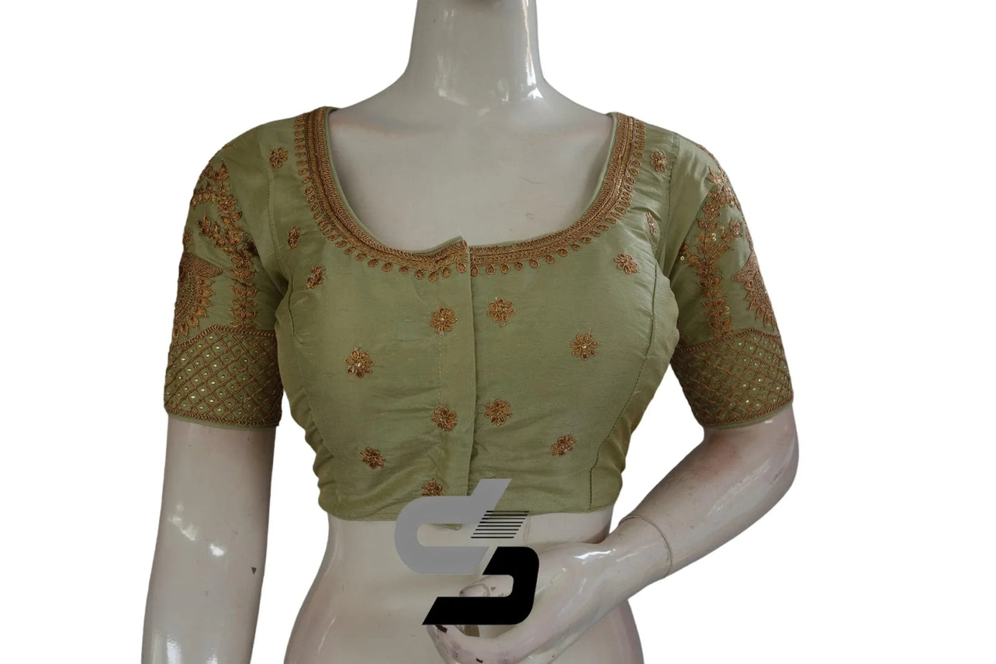 Pastel Green Color Semi Silk Designer Embroidery Readymade Saree Blouse - D3blouses