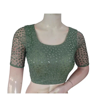 Pastel Green Serenity: Netted Designer Saree Blouse - D3blouses