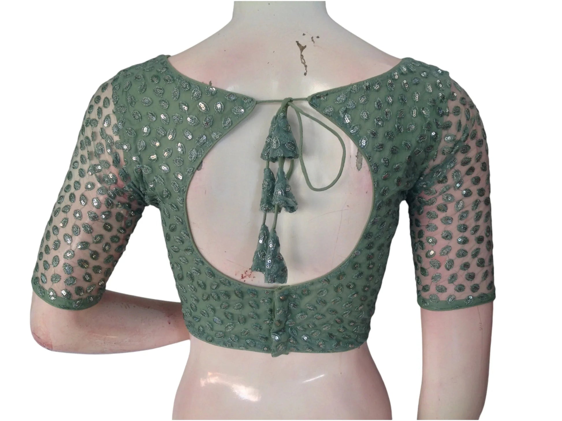 Pastel Green Serenity: Netted Designer Saree Blouse - D3blouses