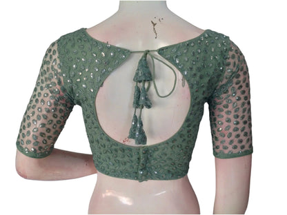 Pastel Green Serenity: Netted Designer Saree Blouse - D3blouses