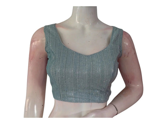 Pastel Grey Color Sequin Ready made Saree Blouse - A Dreamy Affair - D3blouses