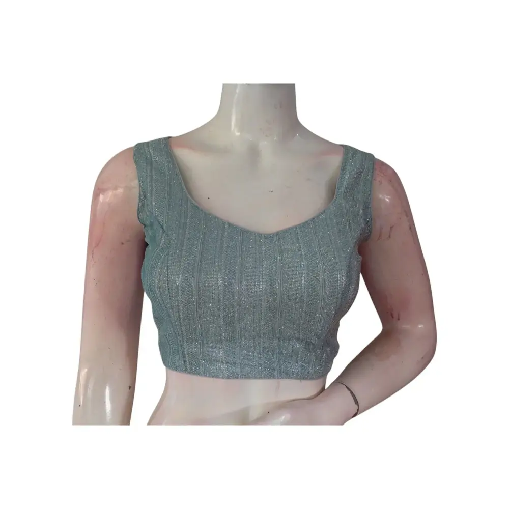 Pastel Grey Color Sequin Ready made Saree Blouse - A Dreamy Affair - D3blouses