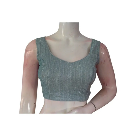 Pastel Grey Color Sequin Ready made Saree Blouse - A Dreamy Affair - D3blouses