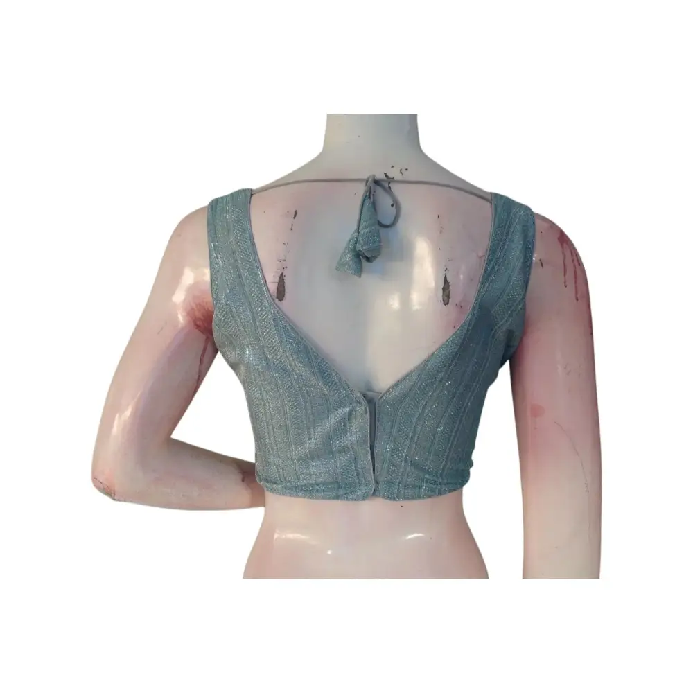 Pastel Grey Color Sequin Ready made Saree Blouse - A Dreamy Affair - D3blouses