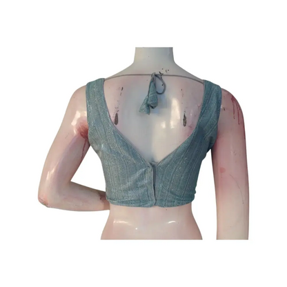 Pastel Grey Color Sequin Ready made Saree Blouse - A Dreamy Affair - D3blouses