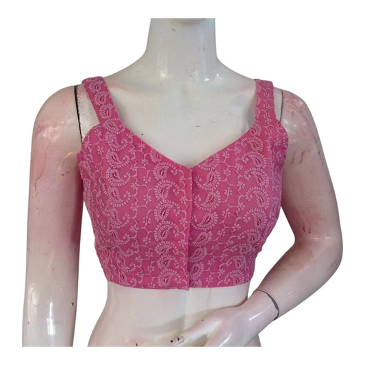 Pastel Magenta Chikankari Spaghetti Strap Saree Blouse - Delicate Designer Wear - D3blouses