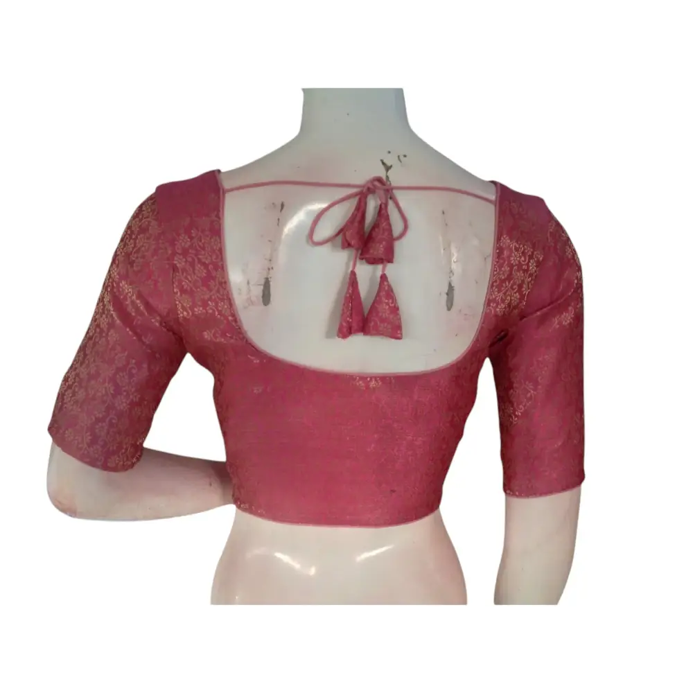 Pastel Perfection: Readymade Brocade Silk Saree Blouse - D3blouses