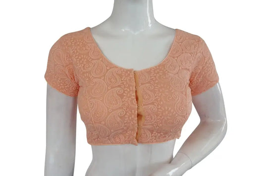 Pastel Pink Color Chikankari Embroidery Readymade saree blouse, Indian Readymade blouse, Croptop - D3blouses