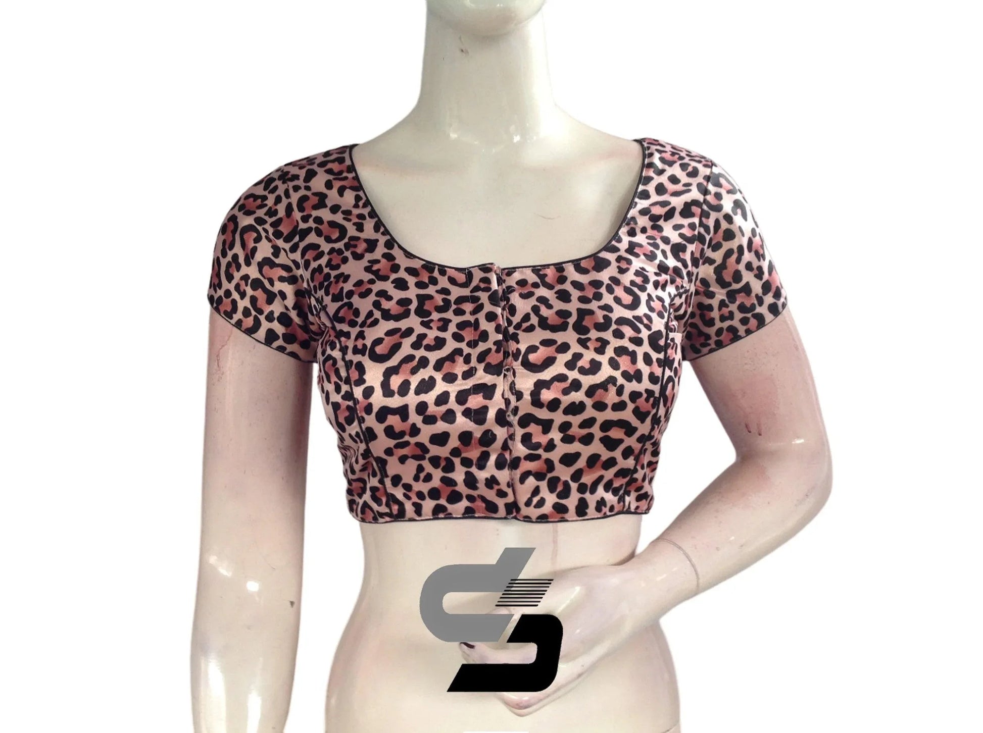 Pastel Pink Color Satin Printed Readymade saree Blouse With Short Sleeves and Matching Mask - D3blouses