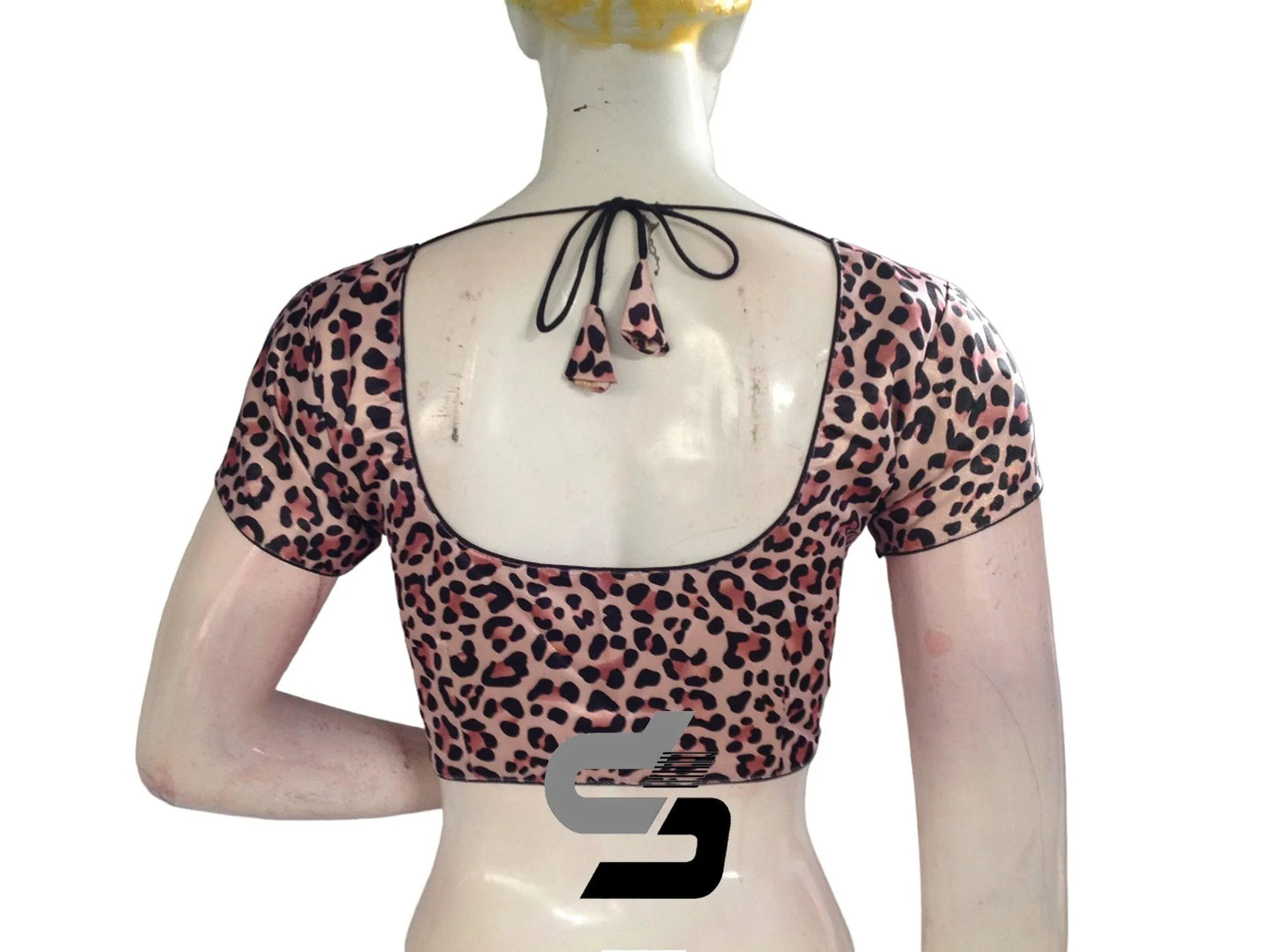 Pastel Pink Color Satin Printed Readymade saree Blouse With Short Sleeves and Matching Mask - D3blouses