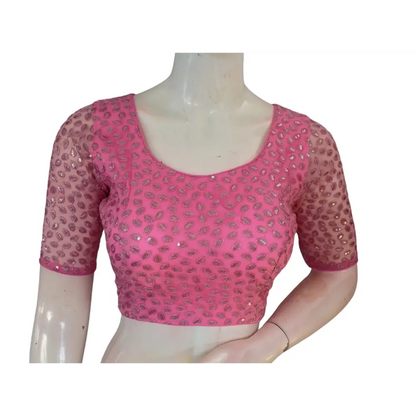 Pastel Pink Dream: Netted Designer Saree Blouse - D3blouses