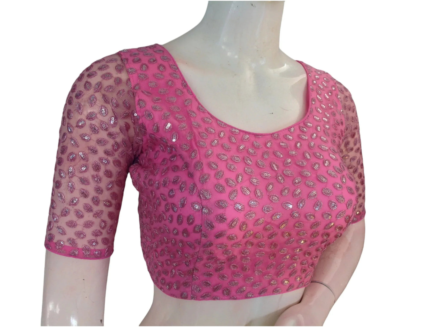 Pastel Pink Dream: Netted Designer Saree Blouse - D3blouses