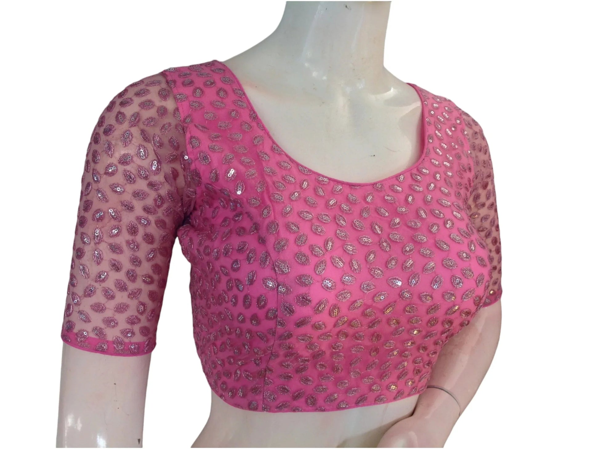 Pastel Pink Dream: Netted Designer Saree Blouse - D3blouses