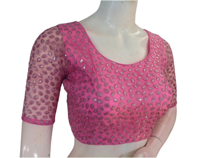 Pastel Pink Dream: Netted Designer Saree Blouse - D3blouses