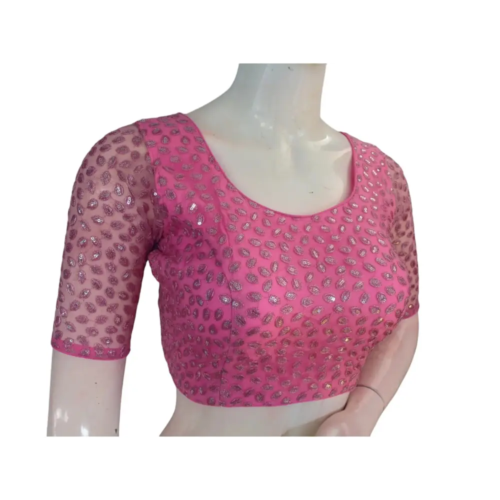 Pastel Pink Dream: Netted Designer Saree Blouse - D3blouses