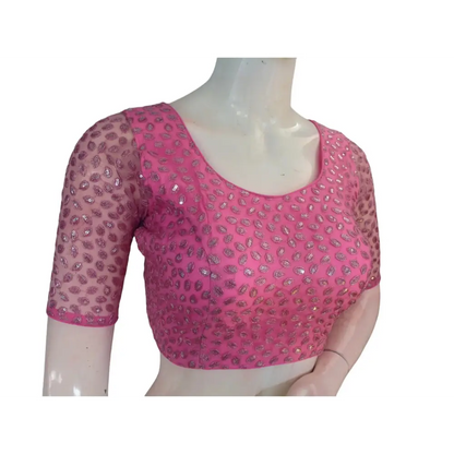 Pastel Pink Dream: Netted Designer Saree Blouse - D3blouses