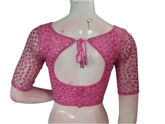 Pastel Pink Dream: Netted Designer Saree Blouse - D3blouses