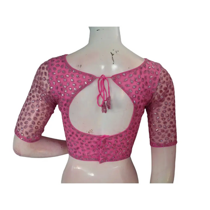 Pastel Pink Dream: Netted Designer Saree Blouse - D3blouses