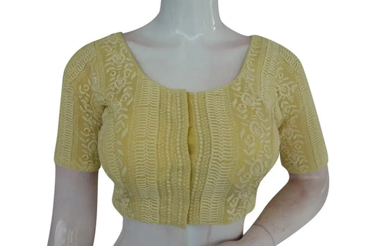 Pastel Yellow Color Chikankari Embroidery Readymade Blouse - D3blouses