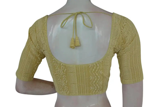Pastel Yellow Color Chikankari Embroidery Readymade Blouse - D3blouses