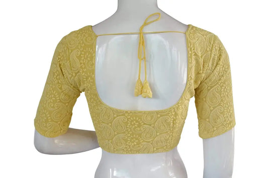 Pastel Yellow Color Chikankari Embroidery Readymade saree blouse, Indian Readymade blouse, Croptop - D3blouses