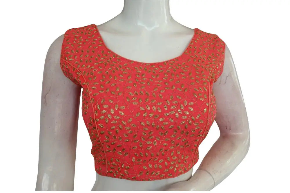 Peach Color Designer Embroidered Readymade Saree blouse - D3blouses