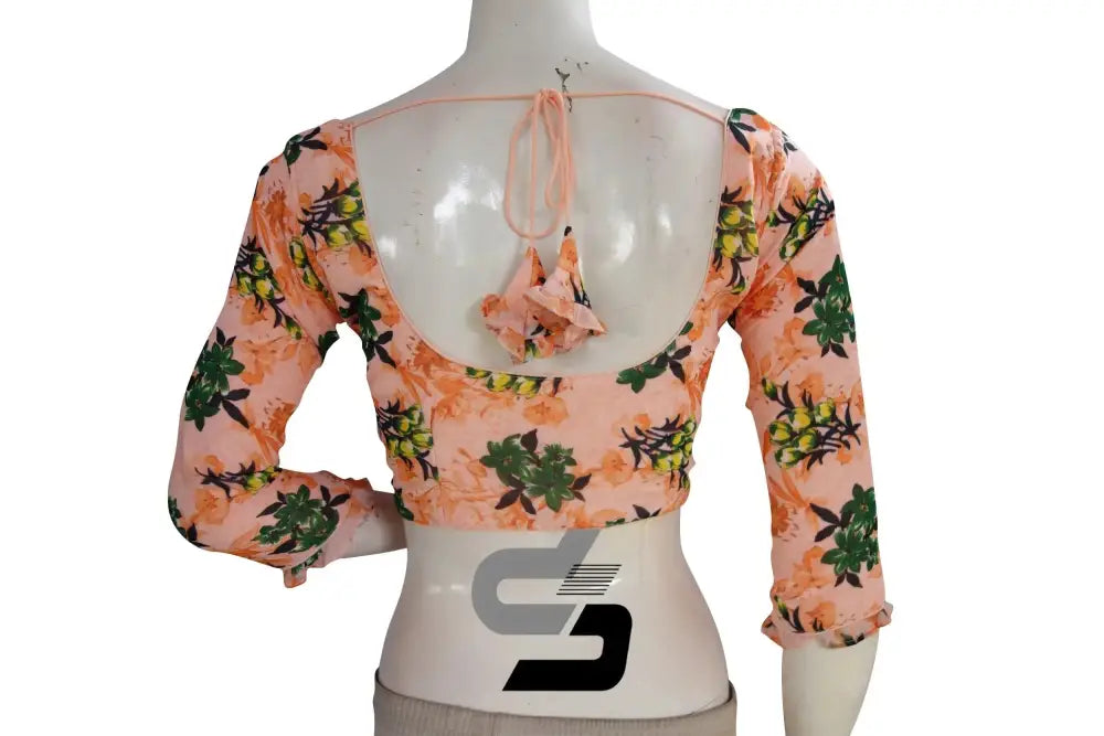 Peach Color Designer Organza 3/4th Sleeve Readymade Saree Blouse With Tassels - D3blouses
