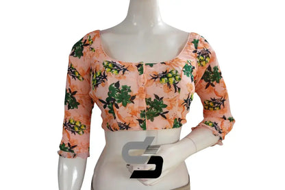 Peach Color Designer Organza 3/4th Sleeve Readymade Saree Blouse With Tassels - D3blouses
