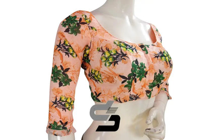 Peach Color Designer Organza 3/4th Sleeve Readymade Saree Blouse With Tassels - D3blouses