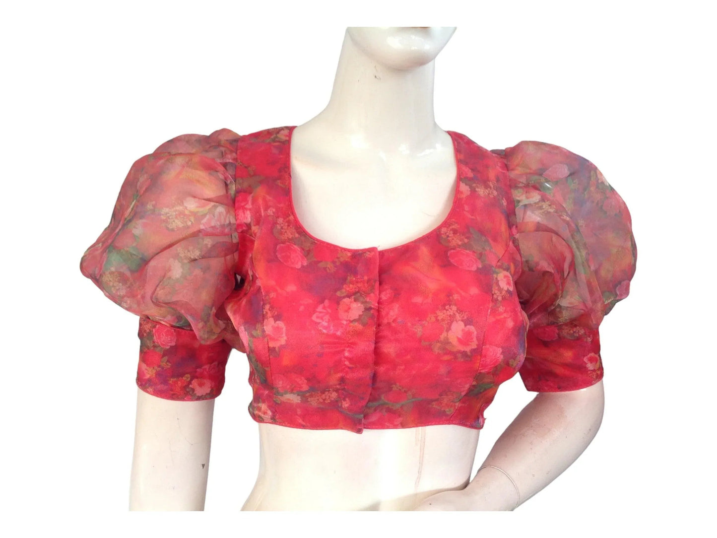 Peach Color Designer Organza Balloon Sleeves Readymade Saree Blouse - D3blouses