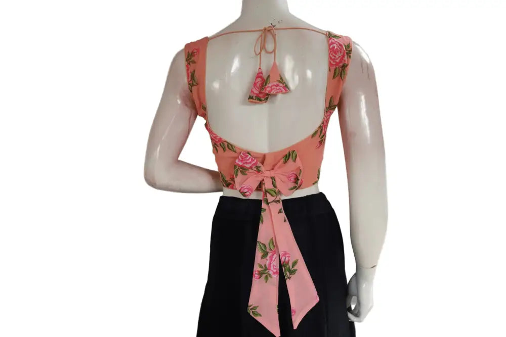 Peach Color Designer Organza Sleeveless Readymade Saree Blouse With Tassels - D3blouses